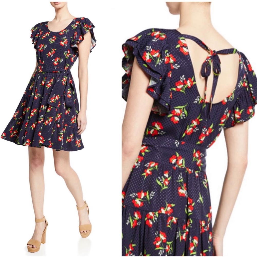 JILL Jill Stuart Floral-Jacquard Flutter-sleeve Dress